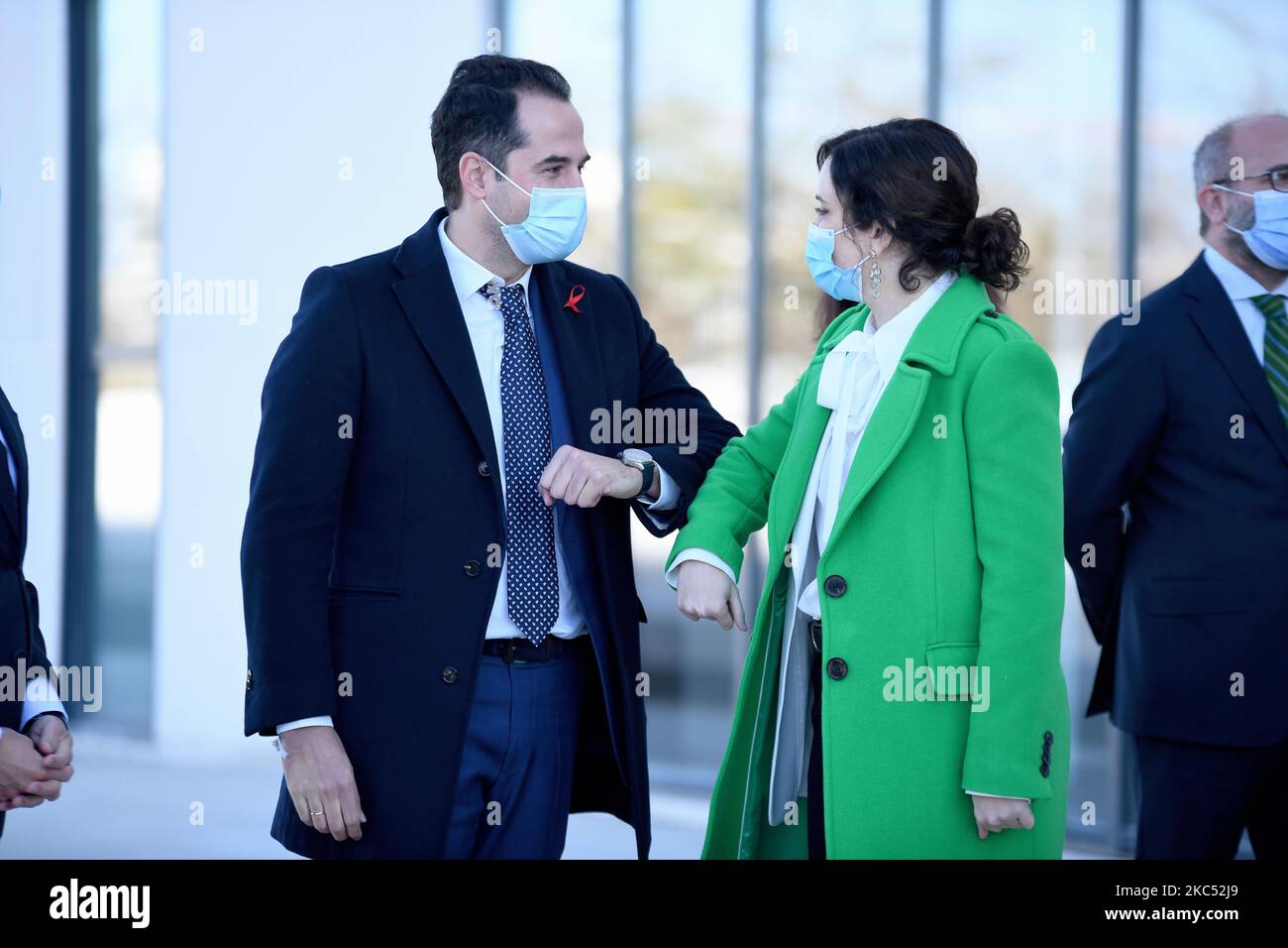 The President of the Community of Madrid, Isabel Díaz Ayuso, accompanied by Ciudadanos (Citizens) political party's leader Ignacio Aguado, presided on Tuesday the opening ceremony of the Hospital Nurse Isabel Zendal in Madrid on 1st December, 2020. (Photo by Juan Carlos Lucas/NurPhoto) Stock Photo
