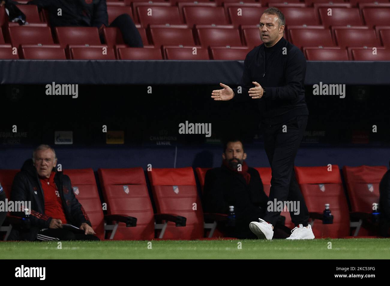 Hans-Dieter Flick head coach of Bayern gives instructions during the UEFA Champions League Group A stage match between Atletico Madrid and FC Bayern Muenchen at Estadio Wanda Metropolitano on December 1, 2020 in Madrid, Spain. (Photo by Jose Breton/Pics Action/NurPhoto) Stock Photo