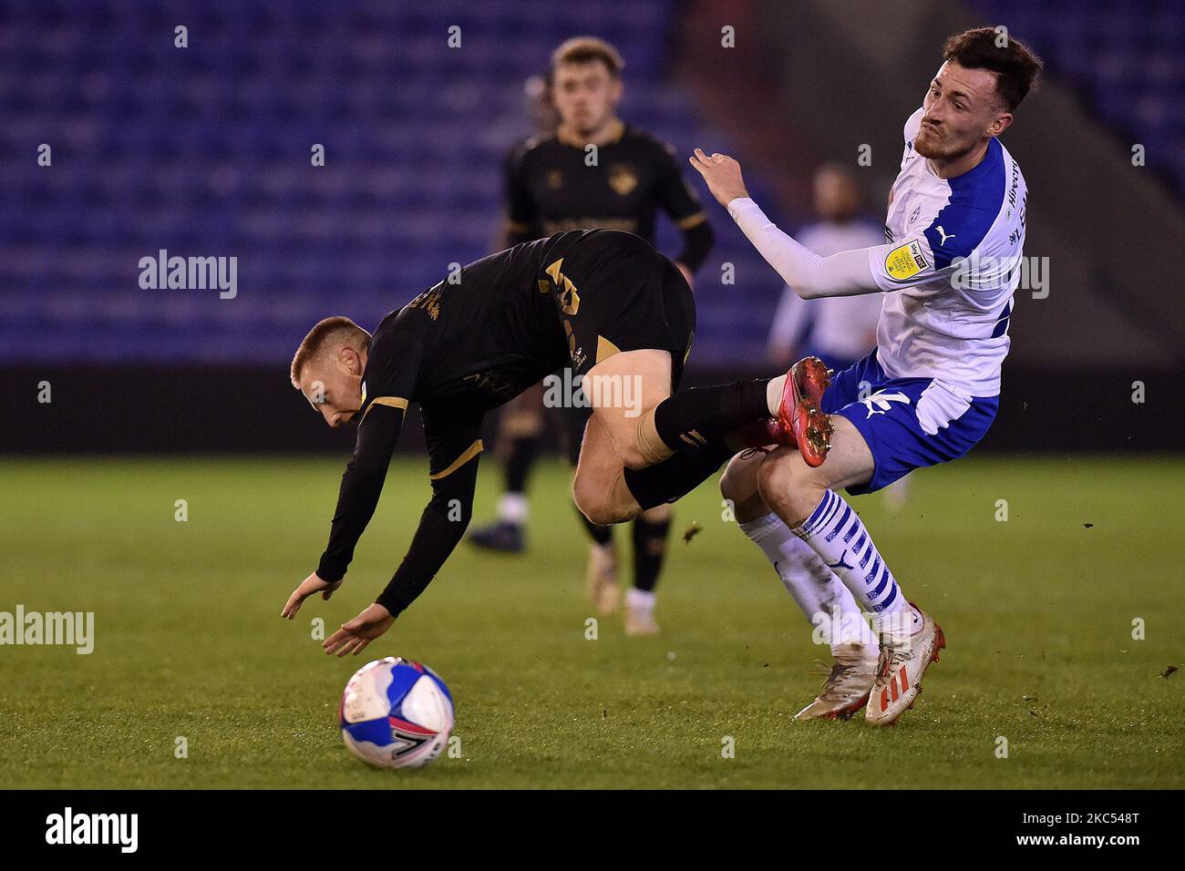 Oldham Athletic's Davis Keillor-Dunn tussles with Tranmere Rovers' Paul Lewis during the Sky Bet League 2 match between Oldham Athletic and Tranmere Rovers at Boundary Park, Oldham on Tuesday 1st December 2020. (Photo by Eddie Garvey/MI News/NurPhoto) Stock Photo