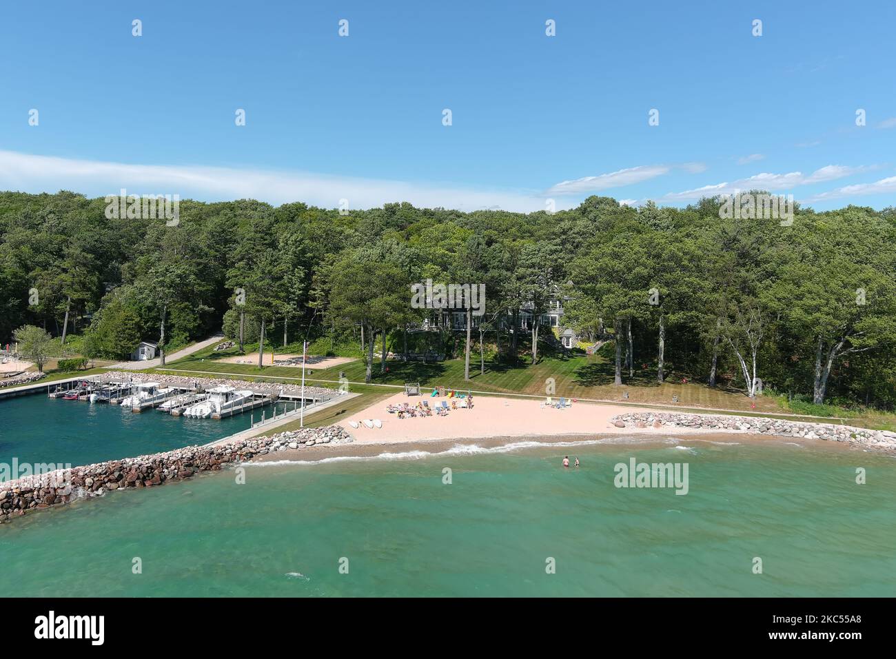 An aerial view of the Omena beach in Michigan, Traverse City Stock