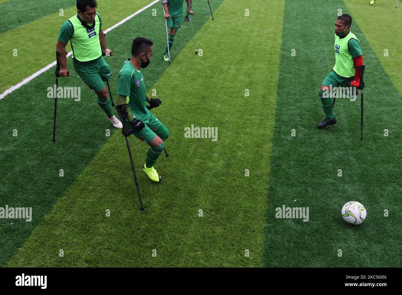 The Garuda Indonesia Amputee Football (INAF) Team footballer conducts