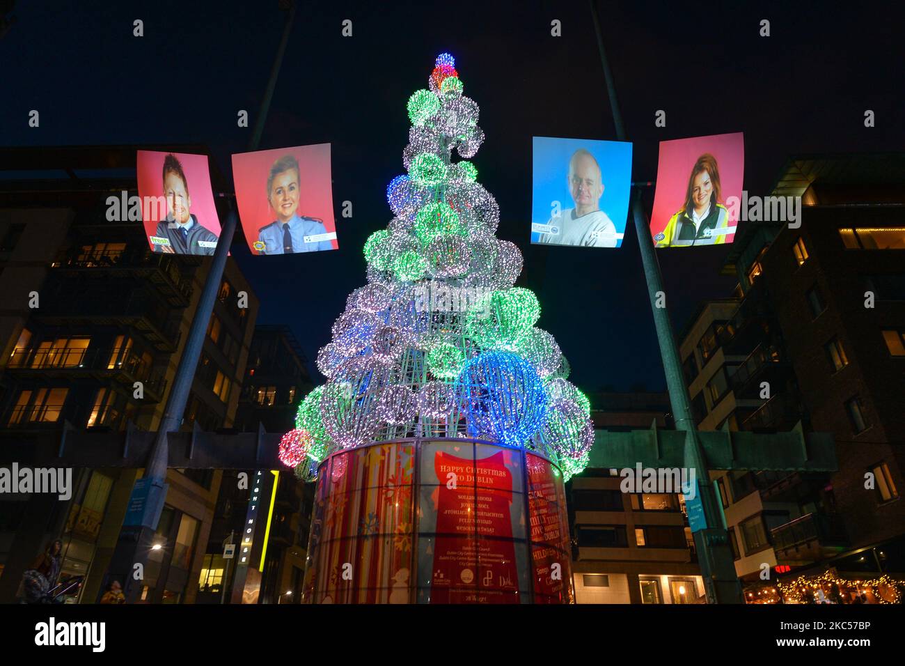 Dublin's Smithfield Square features photos of frontline workers to