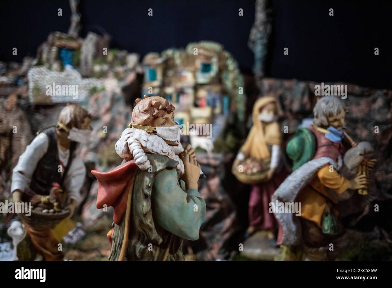 A detail of the Christmas crib representing a traditional Christian