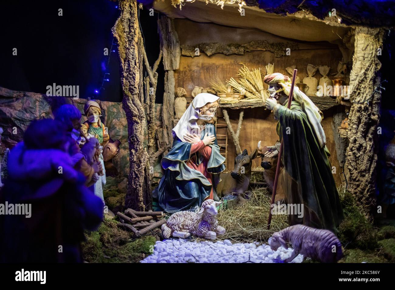 A detail of the Christmas crib representing a traditional Christian