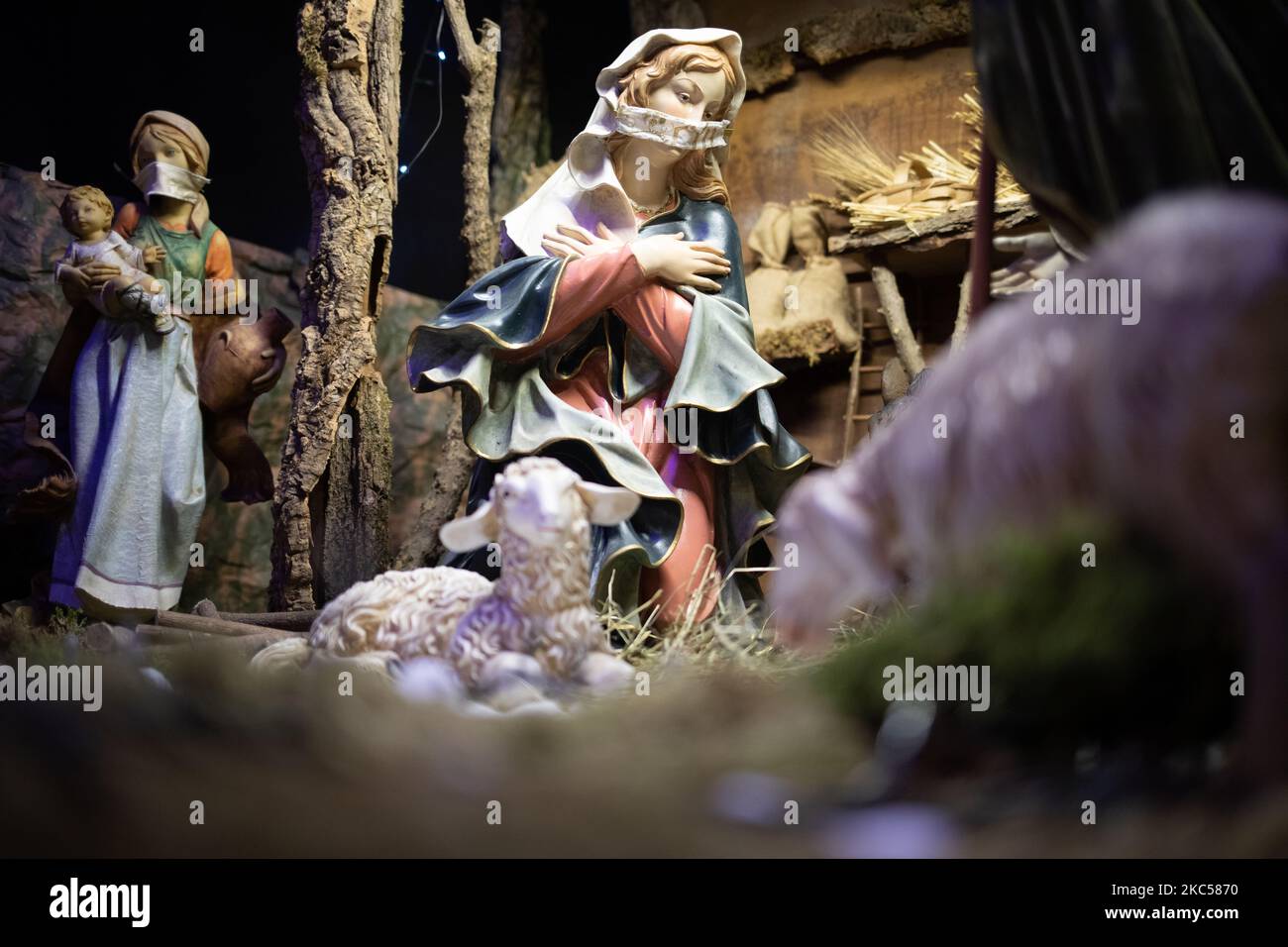 A detail of the Christmas crib representing a traditional Christian