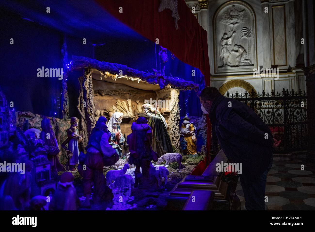 A detail of the Christmas crib representing a traditional Christian