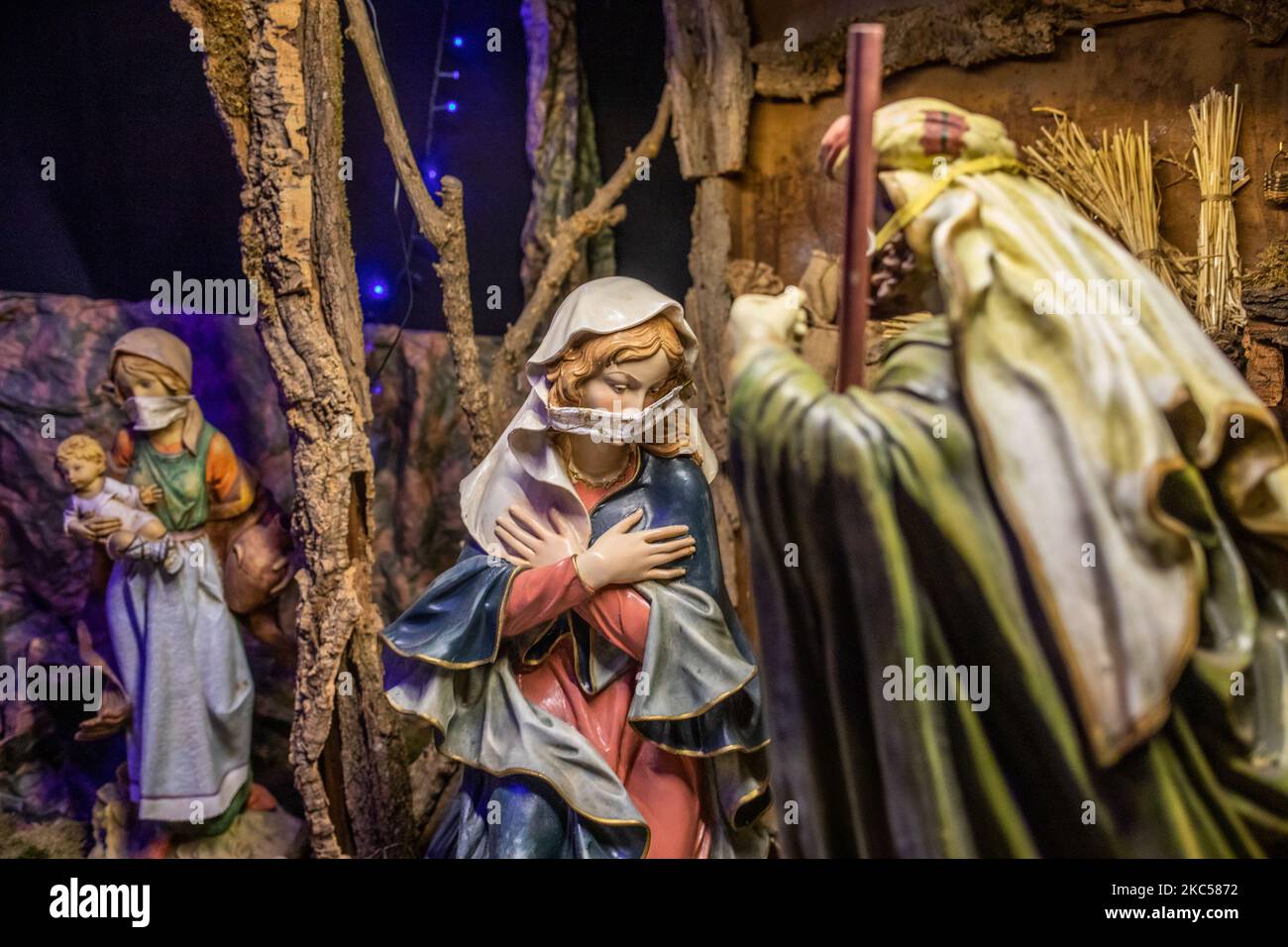 A detail of the Christmas crib representing a traditional Christian ...