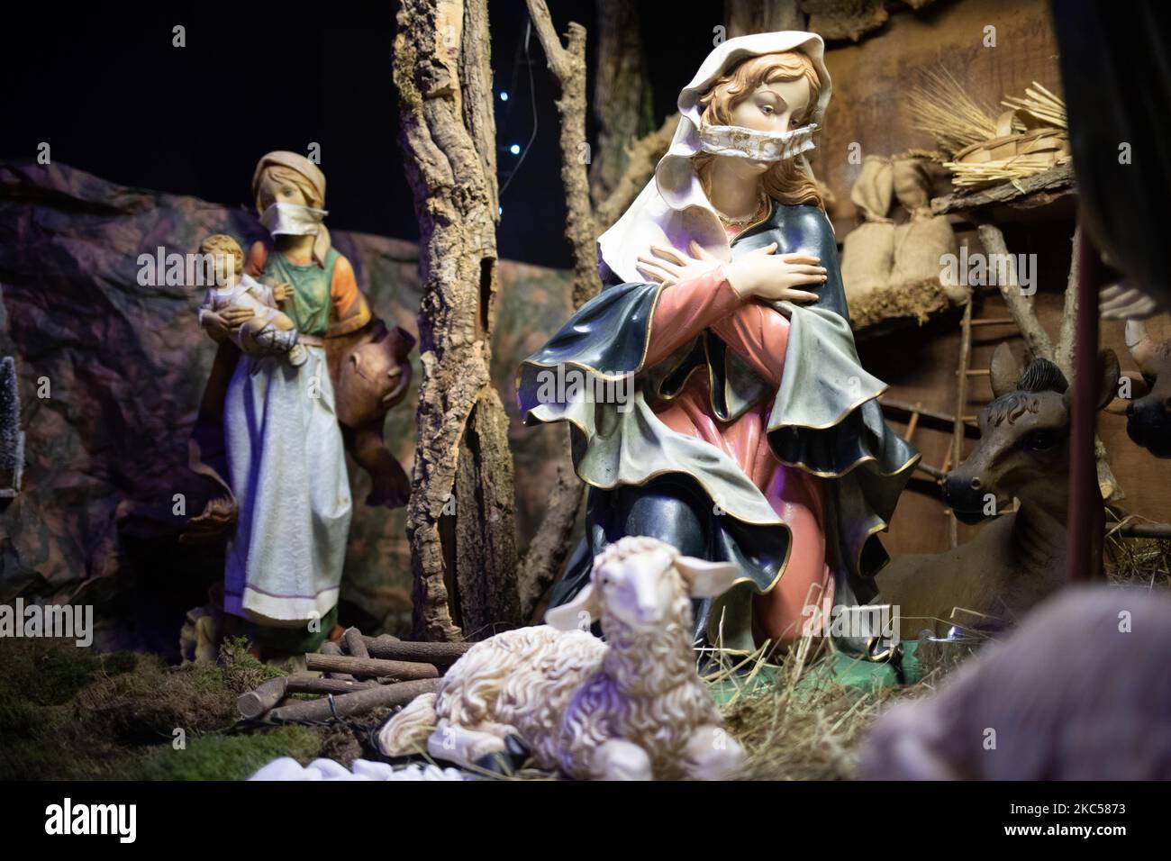 A detail of the Christmas crib representing a traditional Christian