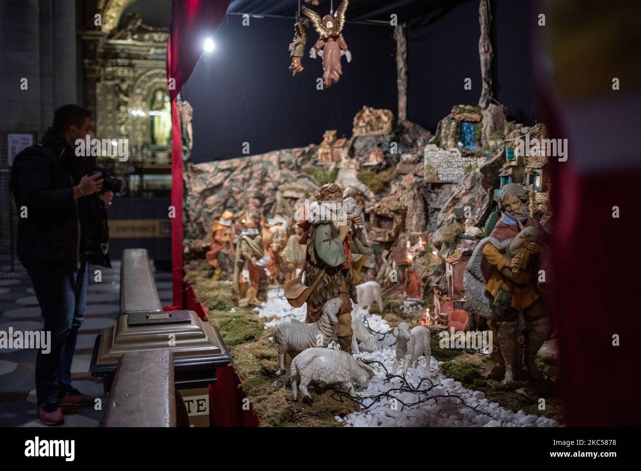 A detail of the Christmas crib representing a traditional Christian