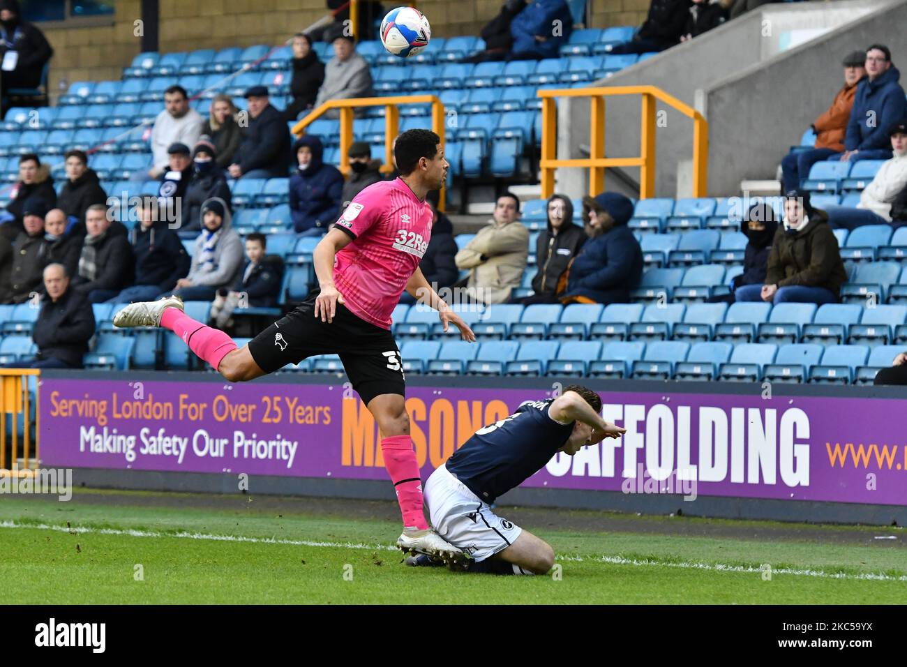 Curtis Davies,Ben Thompson during the Sky Bet Championship match between Millwall and Derby County at The Den on December 05, 2020 in London, England. (Photo by MI News/NurPhoto) Stock Photo