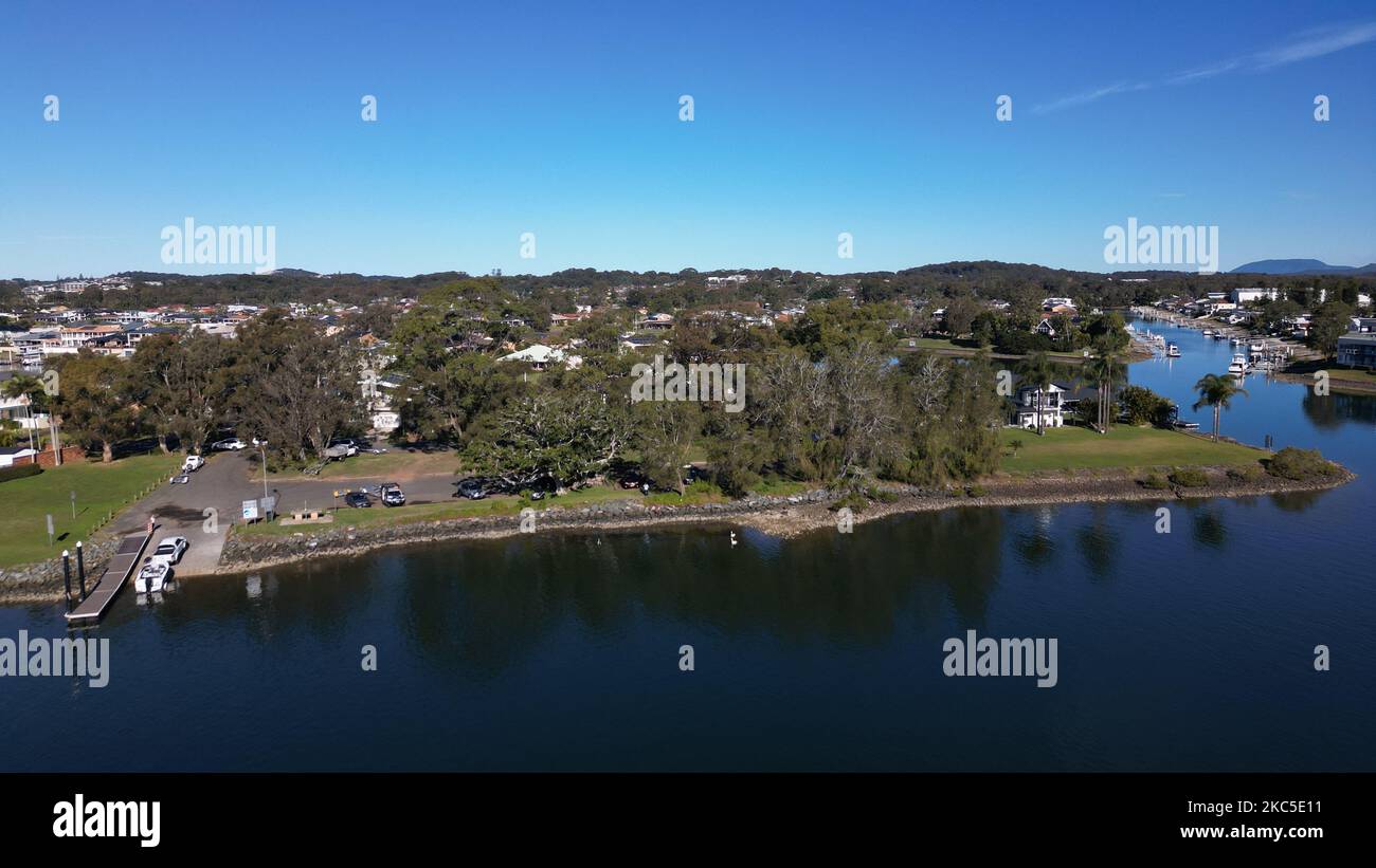 An aerial view of Hastings River, Port Macquarie, Australia Stock Photo
