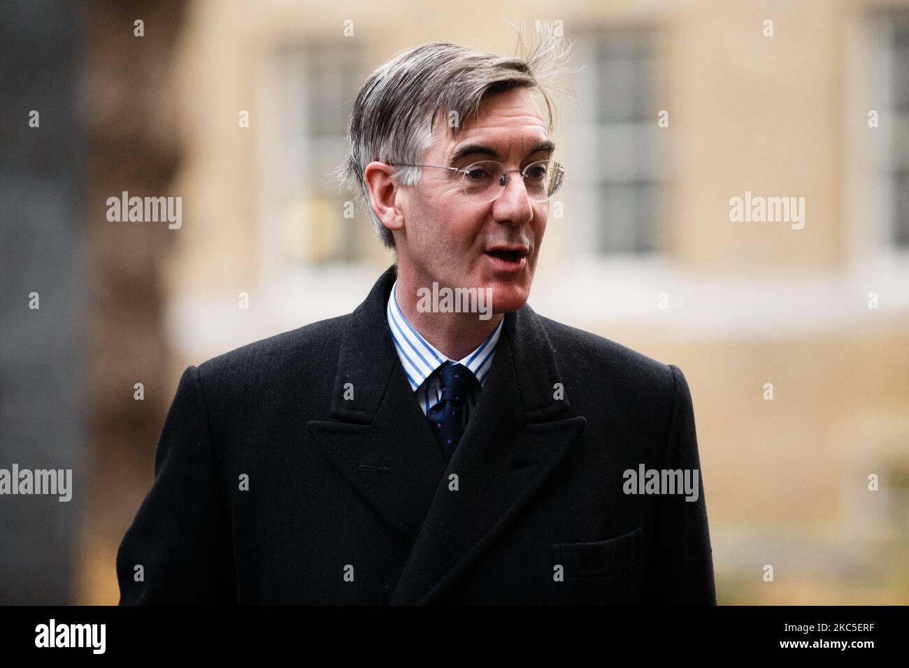 Lord President of the Council and Leader of the House of Commons Jacob Rees-Mogg, Conservative Party MP for North East Somerset, arrives on Downing Street for the weekly cabinet meeting, currently being held at the Foreign, Commonwealth and Development Office (FCDO), in London, England, on December 8, 2020. (Photo by David Cliff/NurPhoto) Stock Photo