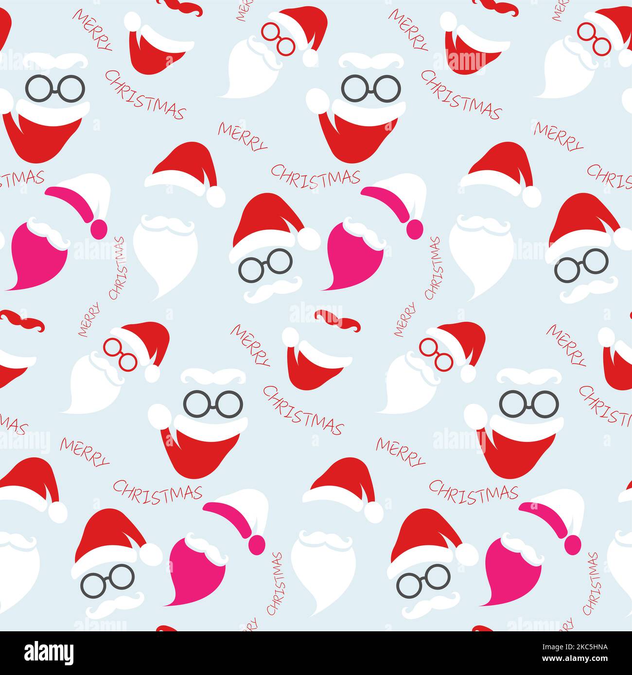 Seamless Santa Claus pattern fashion hipster style set icons. Santa hats, moustache and beards, glasses. Merry Christmas elements Stock Vector