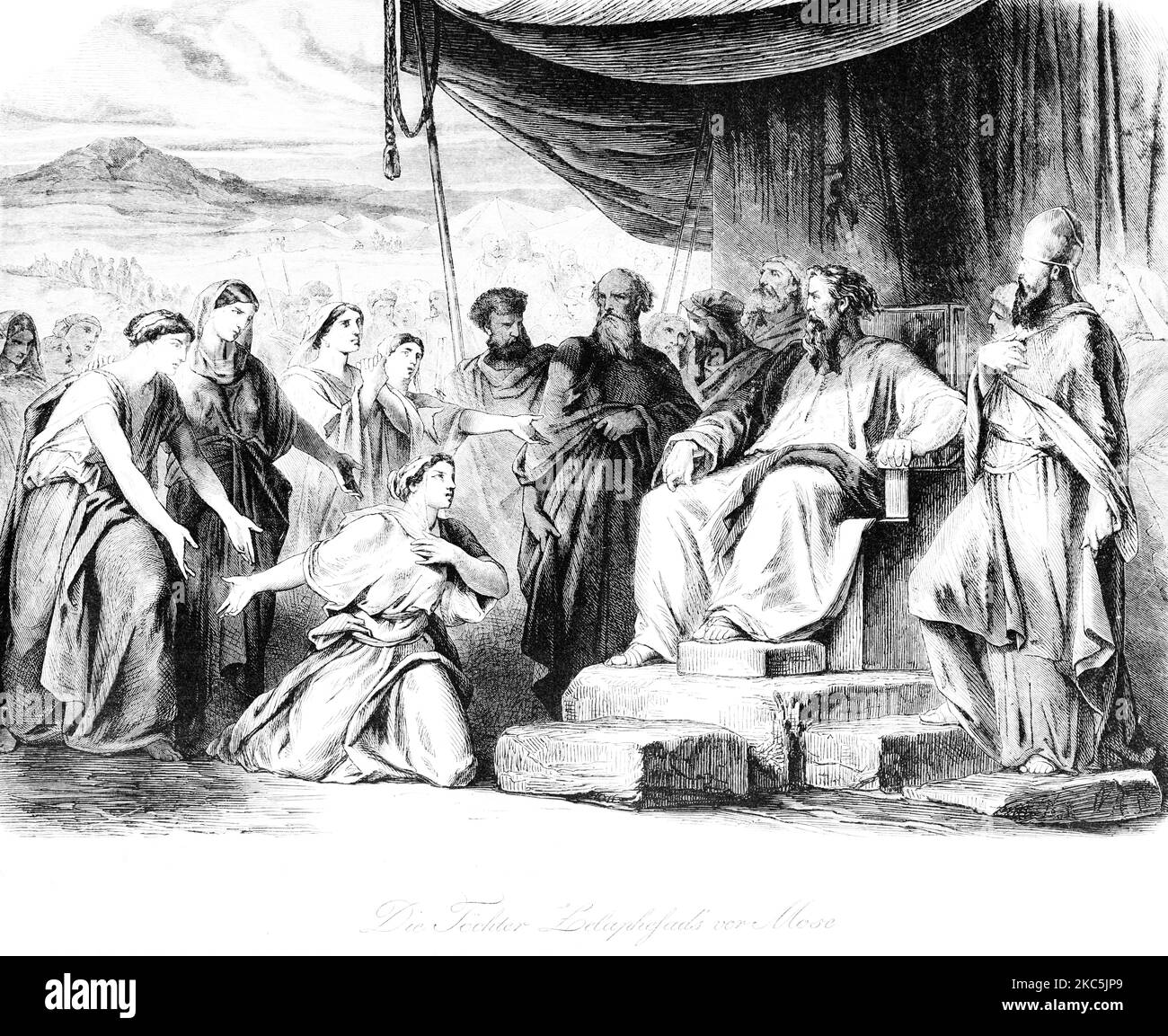 Zelaphefad´s daughter  pleading to  Moses,  Bible, Old Testament,  Fourth Book Moses, Stock Photo