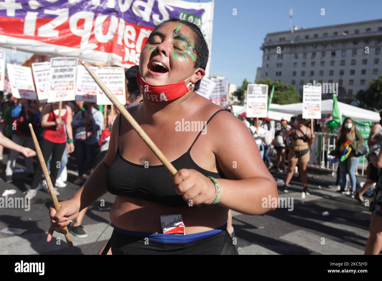 Demonstration in front of the Congress of the Nation in Buenos Aires, Argentina during the debate of the law of legal Abortion in Argentina. (Photo by Carol Smiljan/NurPhoto) Stock Photo
