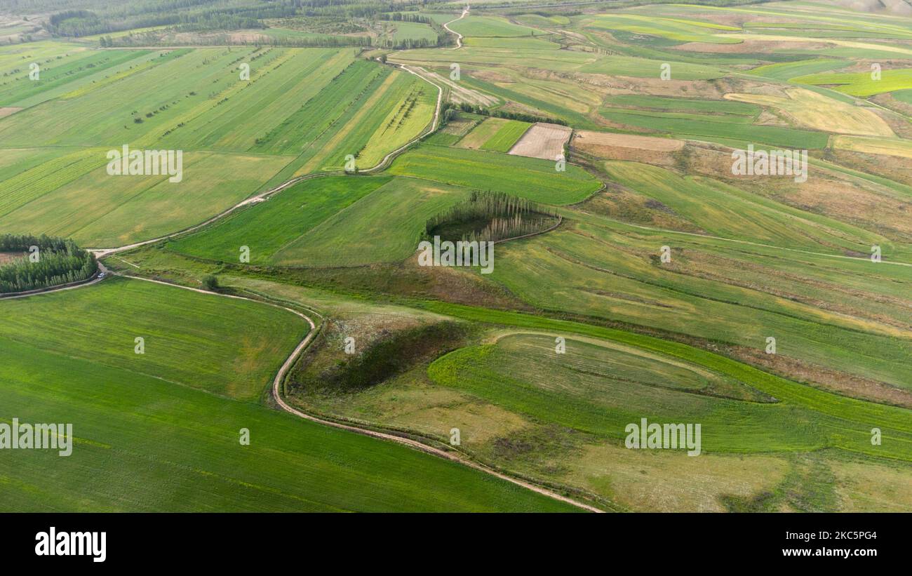 An aerial of a green field with layers Stock Photo - Alamy