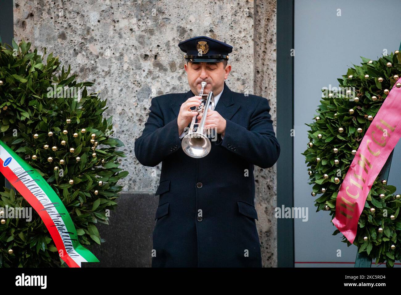 The commemoration of the victims on the 51st anniversary of the massacre in Piazza Fontana on December 12, 2020 in Milan, Italy. (Photo by Alessandro Bremec/NurPhoto) Stock Photo