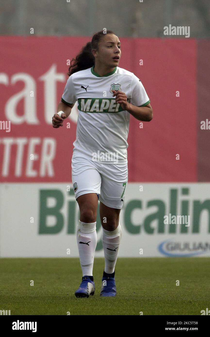 Haley Bugeja of US Sassuolo in action during the Women Serie A match between AC Milan and US Sassuolo at Centro Sportivo Vismara on December 13, 2020 in Milan, Italy. (Photo by Giuseppe Cottini/NurPhoto) Stock Photo