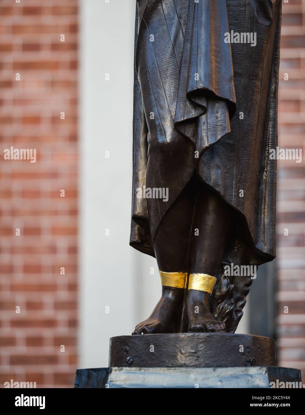 Details of one of four statues that were temporarily removed from