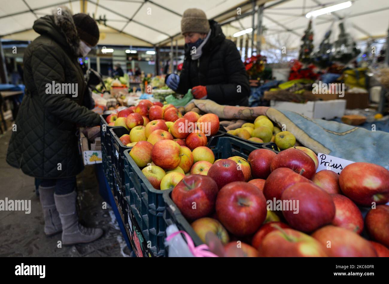A stand with fruits and vegetables at the Stary Kleparz market in