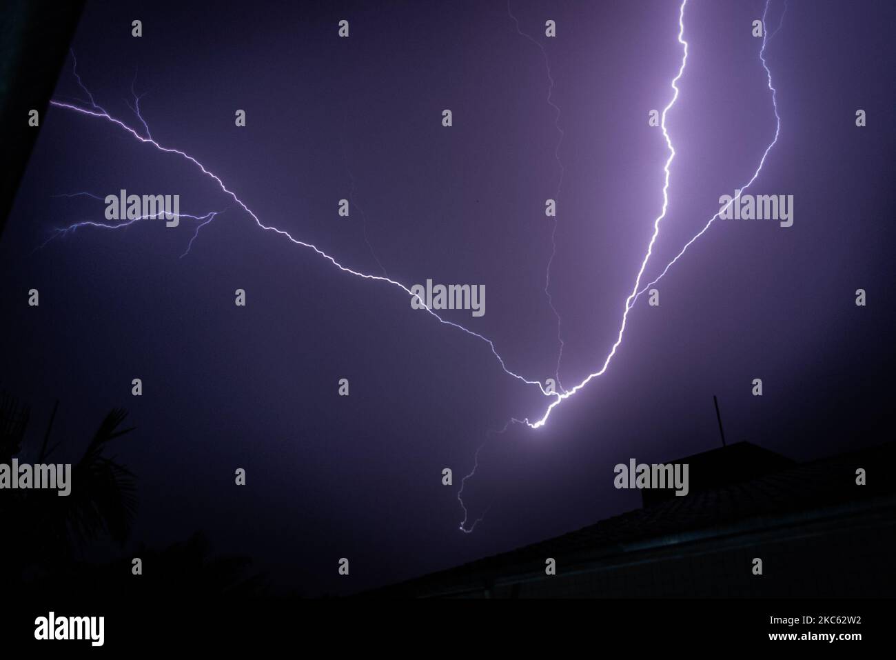 Lightning strikes a beach in the brazilian Sao Paulo state this