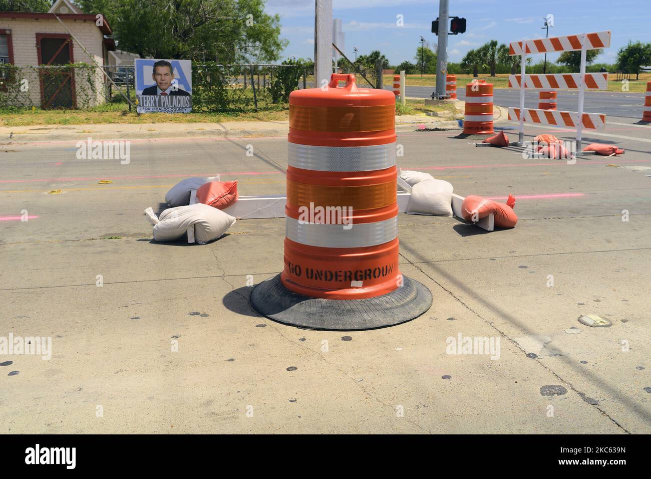 A traffic cone barrel on construction site Stock Photo Alamy