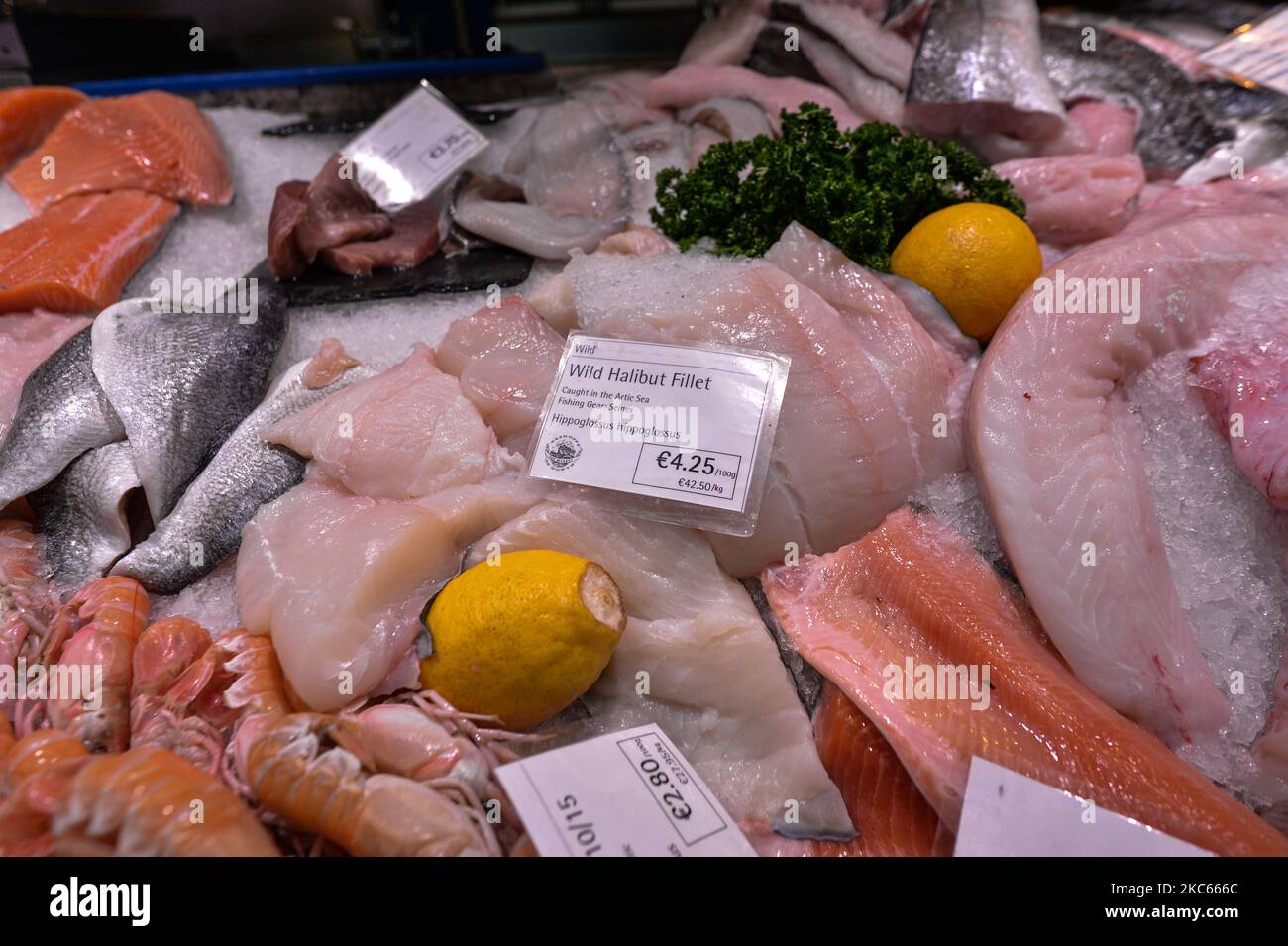Seafood for sale at a fish store in Howth, Dublin. Following Brexit