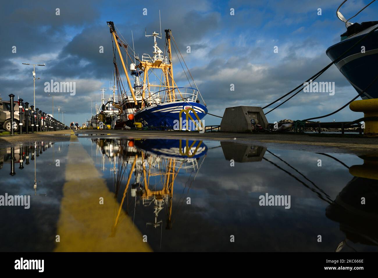 Fishing boats moored in Howth Harbor. Following Brexit, the UK will no longer be part of the EU Commons Fisheries Policy (CFP). Becoming an independent coastal state it will be fully responsible for managing fisheries in the UK’s Exclusive Economic Zone of 200 miles (including setting total allowable catches, distributing quotas and determining access to fisheries). However, access for EU vessels to UK waters and vice versa is part of the ongoing negotiations and a future agreement with the EU. According to Patrick Murphy, chief executive of the Irish South and West Fish Producers Organisation Stock Photo