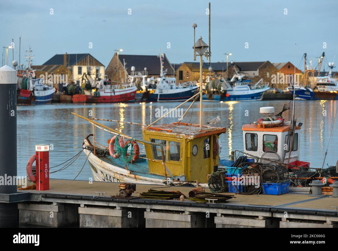 Fishing boats moored in Howth Harbor. Following Brexit, the UK will no longer be part of the EU Commons Fisheries Policy (CFP). Becoming an independent coastal state it will be fully responsible for managing fisheries in the UK’s Exclusive Economic Zone of 200 miles (including setting total allowable catches, distributing quotas and determining access to fisheries). However, access for EU vessels to UK waters and vice versa is part of the ongoing negotiations and a future agreement with the EU. According to Patrick Murphy, chief executive of the Irish South and West Fish Producers Organisation Stock Photo