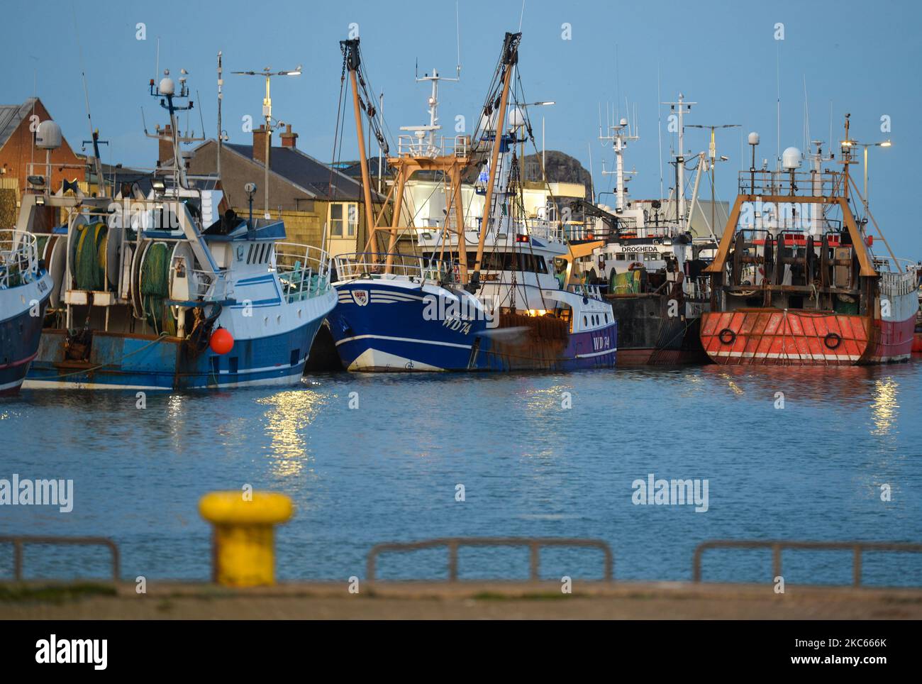Fishing boats moored in Howth Harbor. Following Brexit, the UK will no longer be part of the EU Commons Fisheries Policy (CFP). Becoming an independent coastal state it will be fully responsible for managing fisheries in the UK’s Exclusive Economic Zone of 200 miles (including setting total allowable catches, distributing quotas and determining access to fisheries). However, access for EU vessels to UK waters and vice versa is part of the ongoing negotiations and a future agreement with the EU. According to Patrick Murphy, chief executive of the Irish South and West Fish Producers Organisation Stock Photo