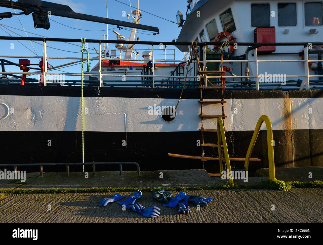 Gloves left by fishermen in front of their fishing vessel in Howth Harbor. Following Brexit, the UK will no longer be part of the EU Commons Fisheries Policy (CFP). Becoming an independent coastal state it will be fully responsible for managing fisheries in the UK’s Exclusive Economic Zone of 200 miles (including setting total allowable catches, distributing quotas and determining access to fisheries). However, access for EU vessels to UK waters and vice versa is part of the ongoing negotiations and a future agreement with the EU. According to Patrick Murphy, chief executive of the Irish South Stock Photo