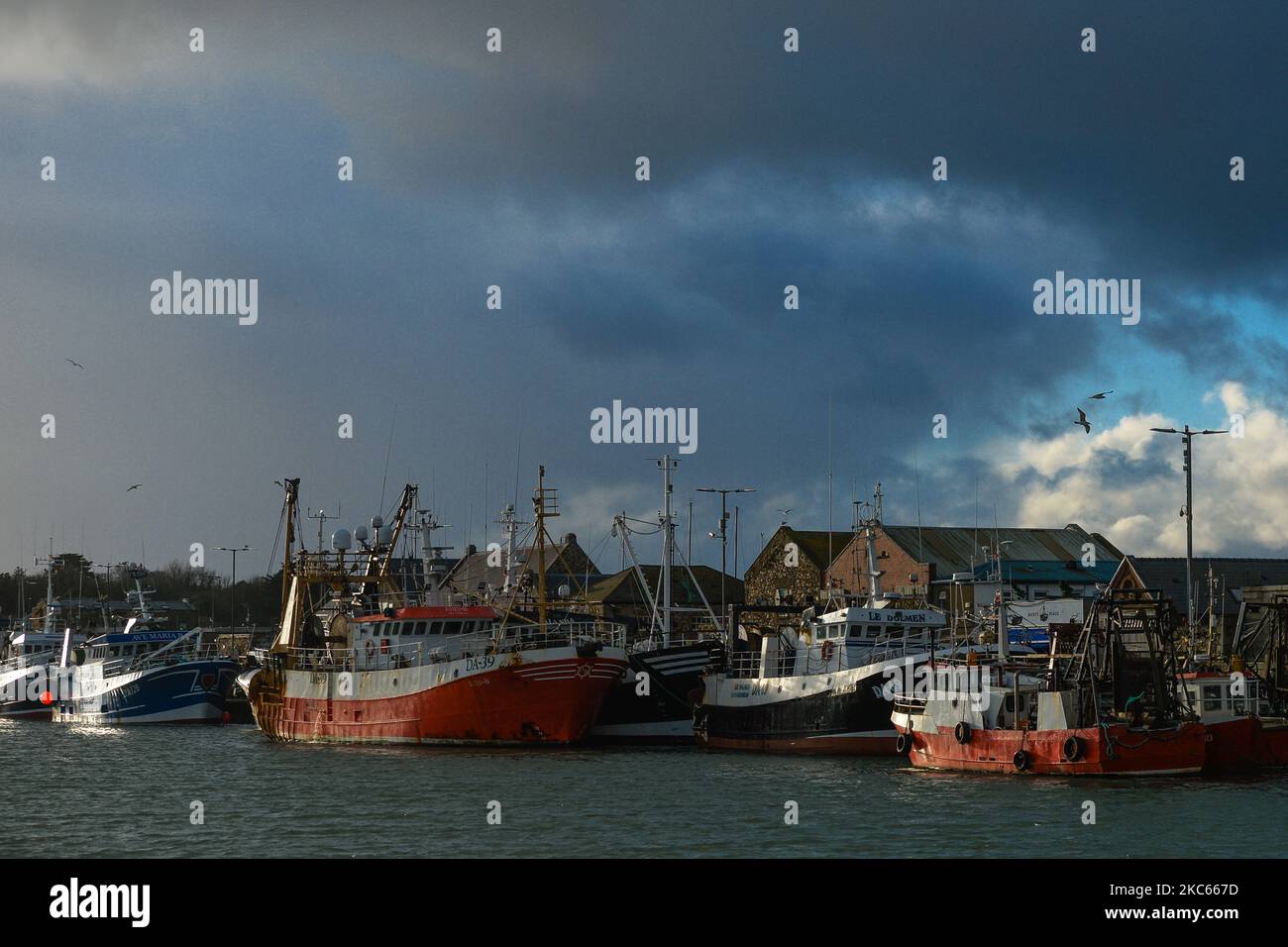 Fishing boats moored in Howth Harbor. Following Brexit, the UK will no longer be part of the EU Commons Fisheries Policy (CFP). Becoming an independent coastal state it will be fully responsible for managing fisheries in the UK’s Exclusive Economic Zone of 200 miles (including setting total allowable catches, distributing quotas and determining access to fisheries). However, access for EU vessels to UK waters and vice versa is part of the ongoing negotiations and a future agreement with the EU. According to Patrick Murphy, chief executive of the Irish South and West Fish Producers Organisation Stock Photo