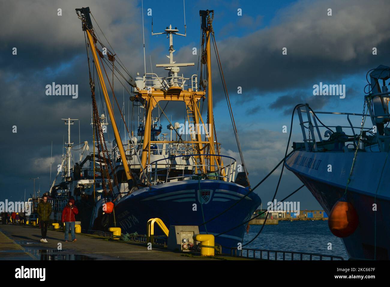 Fishing boats moored in Howth Harbor. Following Brexit, the UK will no longer be part of the EU Commons Fisheries Policy (CFP). Becoming an independent coastal state it will be fully responsible for managing fisheries in the UK’s Exclusive Economic Zone of 200 miles (including setting total allowable catches, distributing quotas and determining access to fisheries). However, access for EU vessels to UK waters and vice versa is part of the ongoing negotiations and a future agreement with the EU. According to Patrick Murphy, chief executive of the Irish South and West Fish Producers Organisation Stock Photo