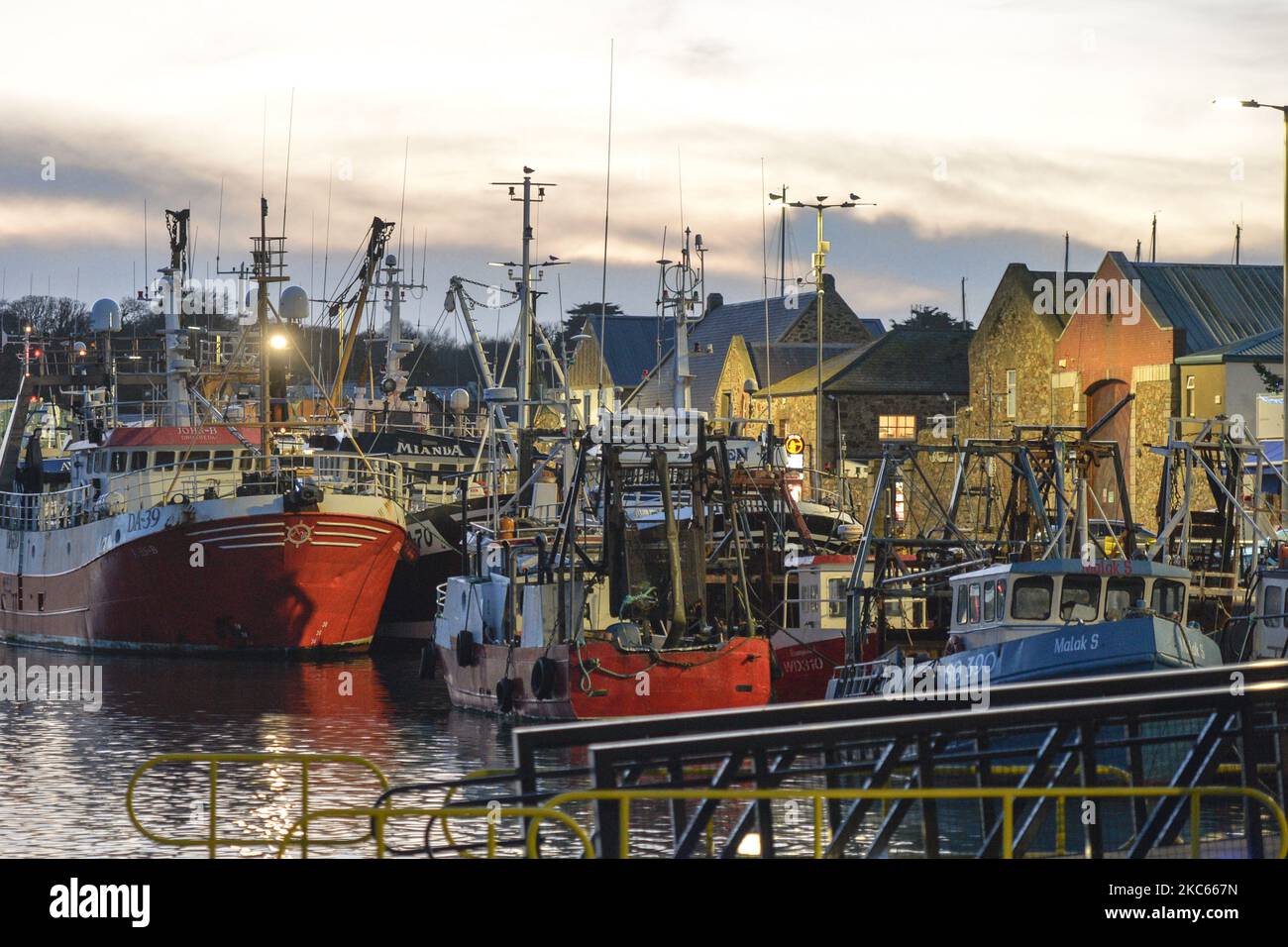 Fishing boats moored in Howth Harbor. Following Brexit, the UK will no longer be part of the EU Commons Fisheries Policy (CFP). Becoming an independent coastal state it will be fully responsible for managing fisheries in the UK’s Exclusive Economic Zone of 200 miles (including setting total allowable catches, distributing quotas and determining access to fisheries). However, access for EU vessels to UK waters and vice versa is part of the ongoing negotiations and a future agreement with the EU. According to Patrick Murphy, chief executive of the Irish South and West Fish Producers Organisation Stock Photo