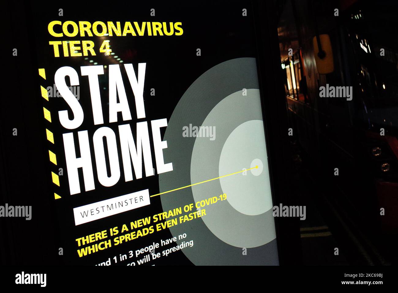 A notice informing people of 'Tier 4' coronavirus restrictions lights