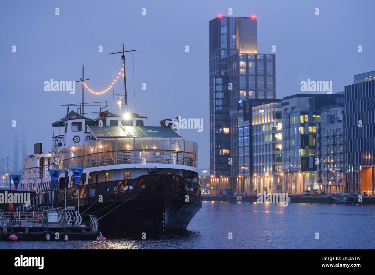 A view of MV Cill Airne, a renovated training vessel with Modern European restaurant, maritime-style bar and deck seating, seen in Dublin. With the growing number of COVID cases and a dangerously contagious new COVID variant raging in the UK, the Irish Cabinet has decided to introduce new restrictions before Christmas. After three weeks of 'normality', all hospitality services, including pubs and restaurants, are set to close again on Christmas Eve. On Monday, December 21, 2020, in Dublin, Ireland. (Photo by Artur Widak/NurPhoto) Stock Photo