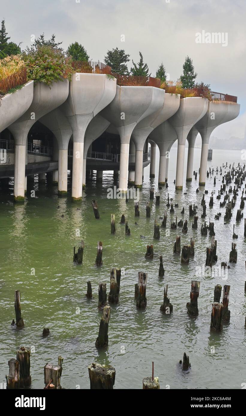 NEW YORK - 24 OCT 2022: Little Island at Pier 55 is an artificial island park in the Hudson River west of Manhattan in New York City, adjoining Hudson Stock Photo