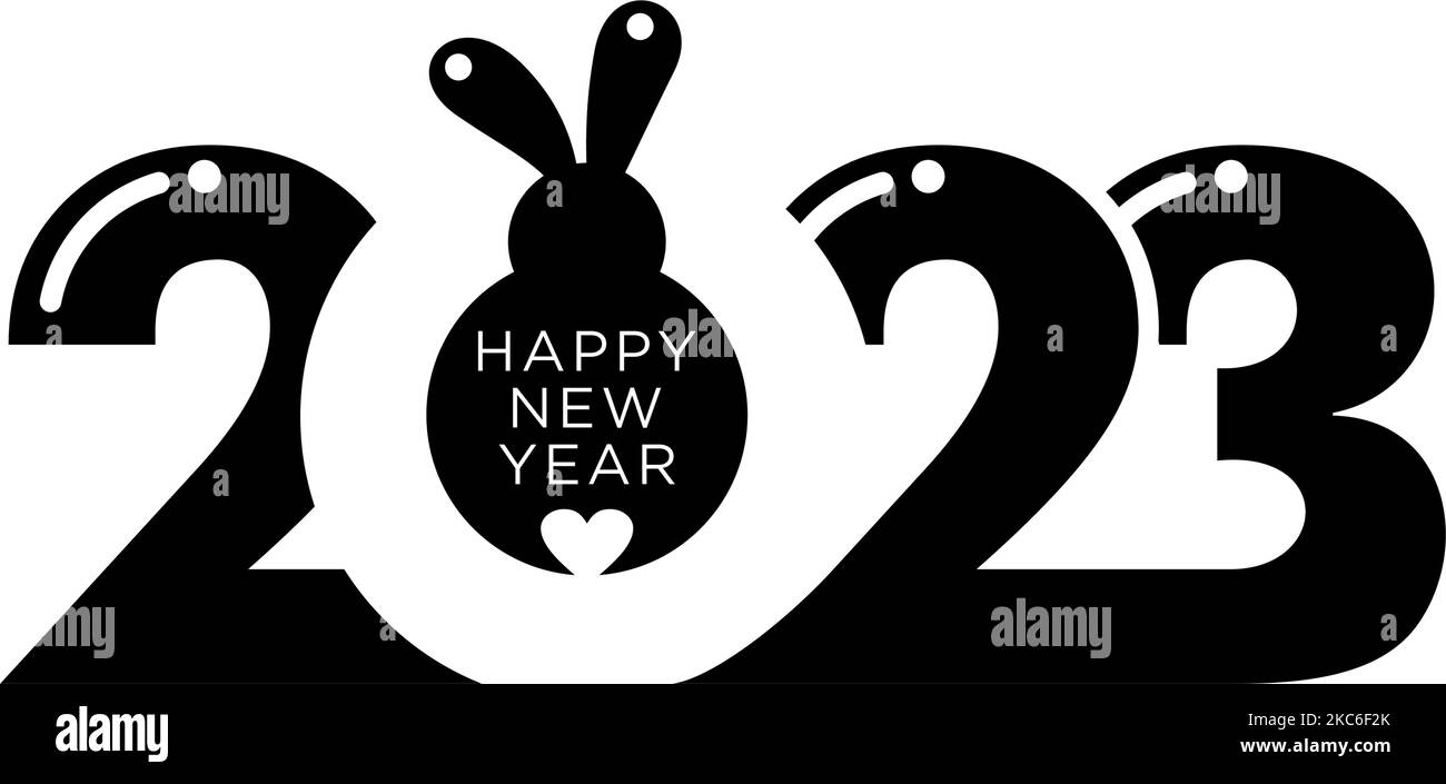 Chinese New Year 2023, year of the Rabbit(Bunny). Template for calendar, greeting card. Vector on transparent and black background Stock Vector