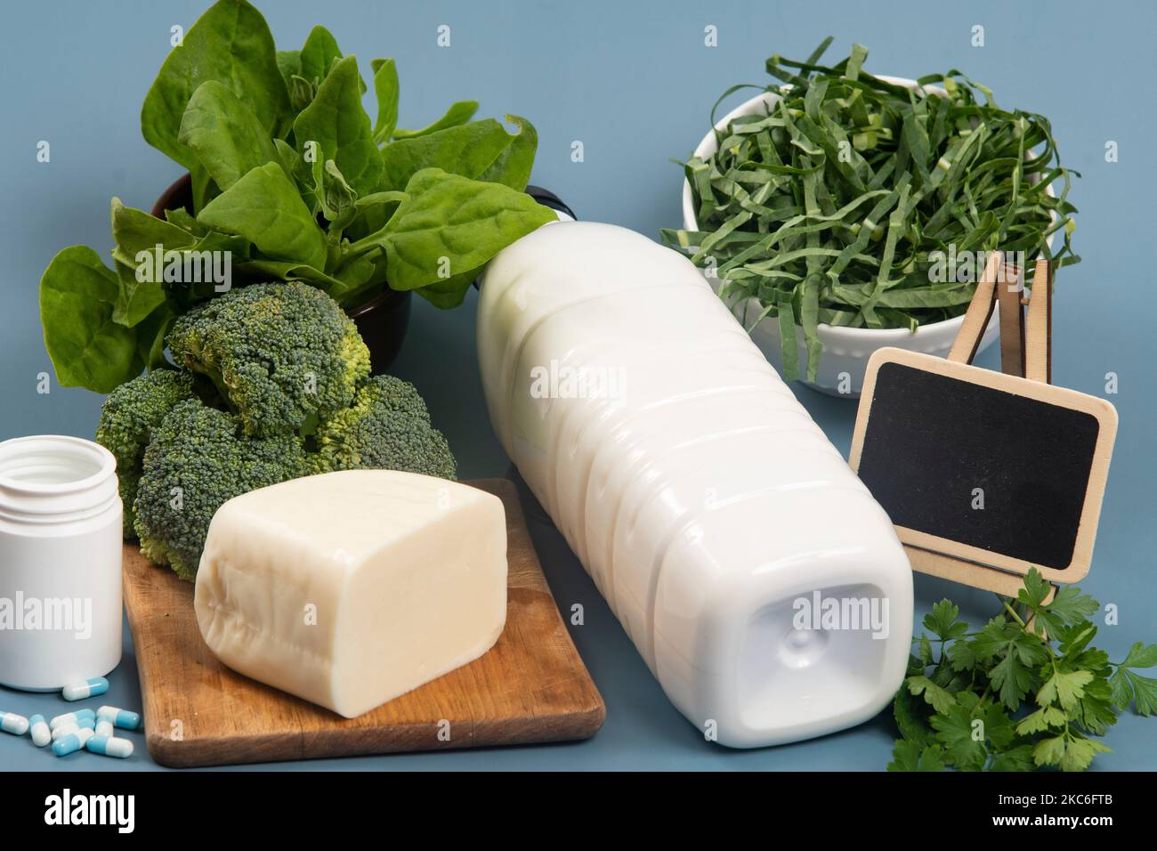 main sources of calcium for the body to help fight osteoporosis. Stock Photo