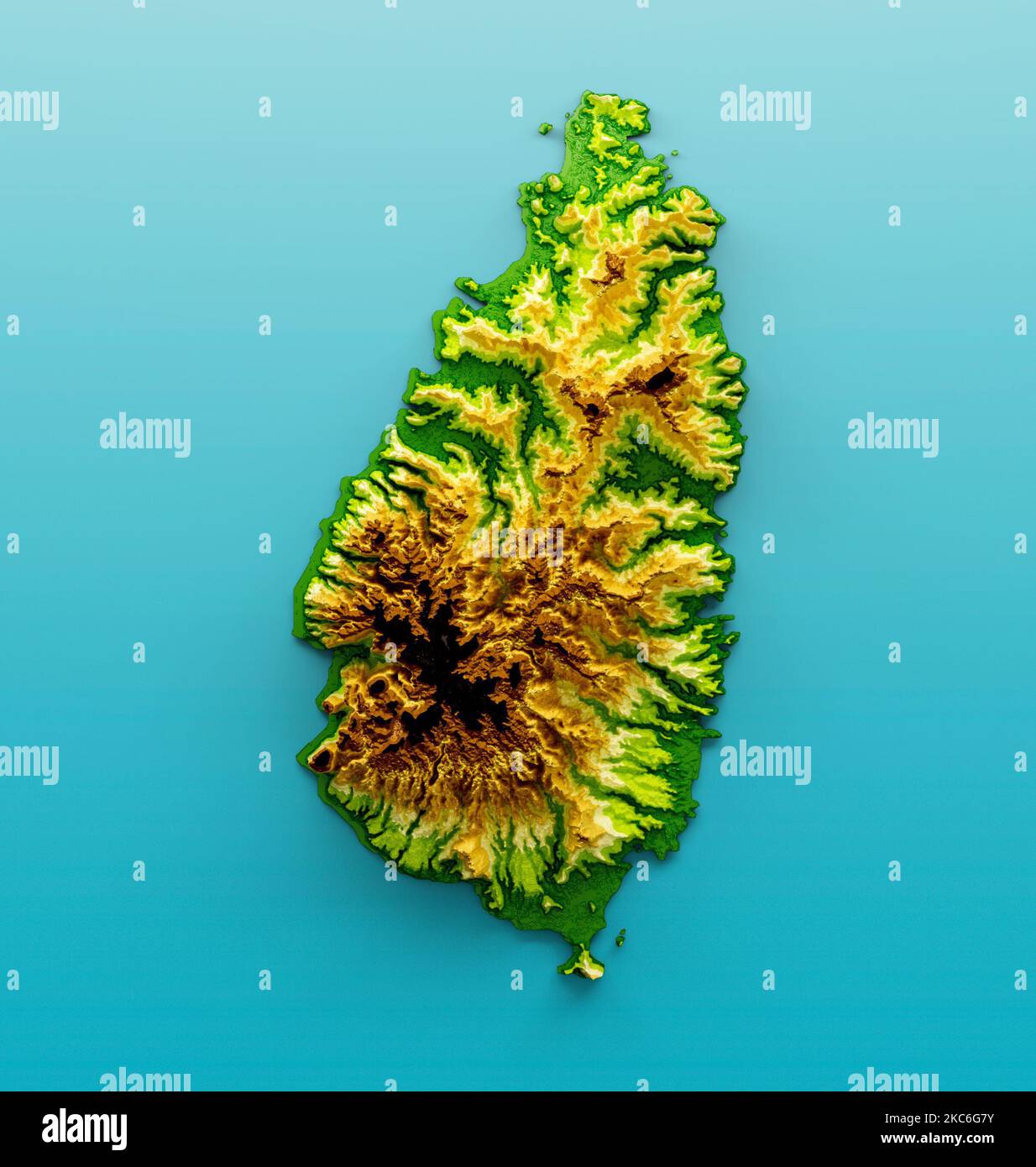 A 3D render of Saint Lucia Map - A 3d Render Of Saint Lucia Map Shaded Relief Color Height Map On A Blue Background 2KC6G7Y 