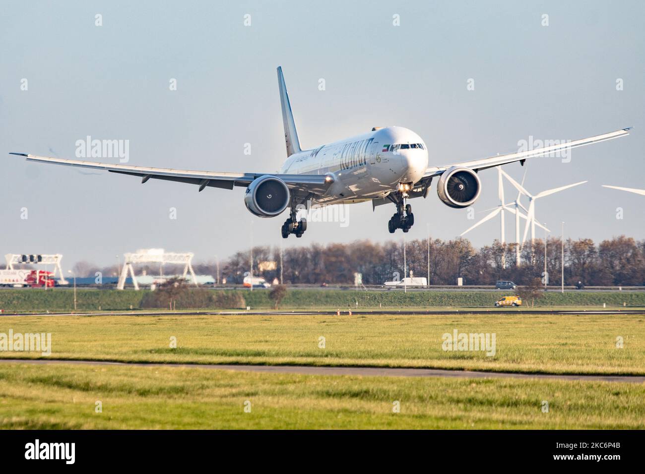 Kuwait Airways Boeing 777300 aircraft as seen on final approach flying