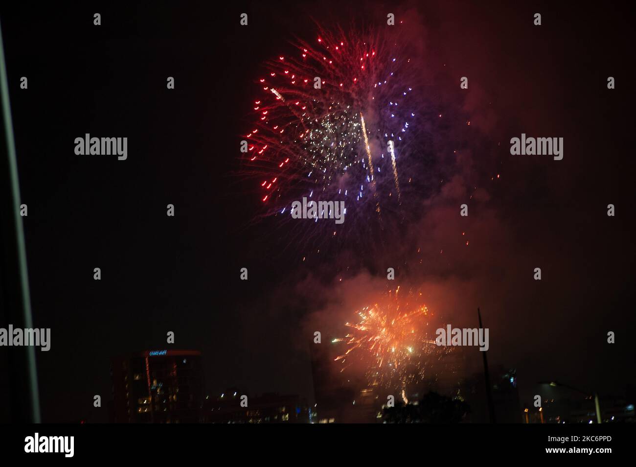 Firework shows during the New Year's eve in Bogota, Colombia on January