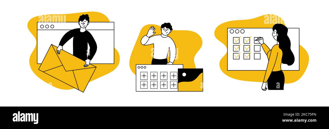 App development set business vector illustration concept. Application web technology and development interface website. Digital programming and networ Stock Vector