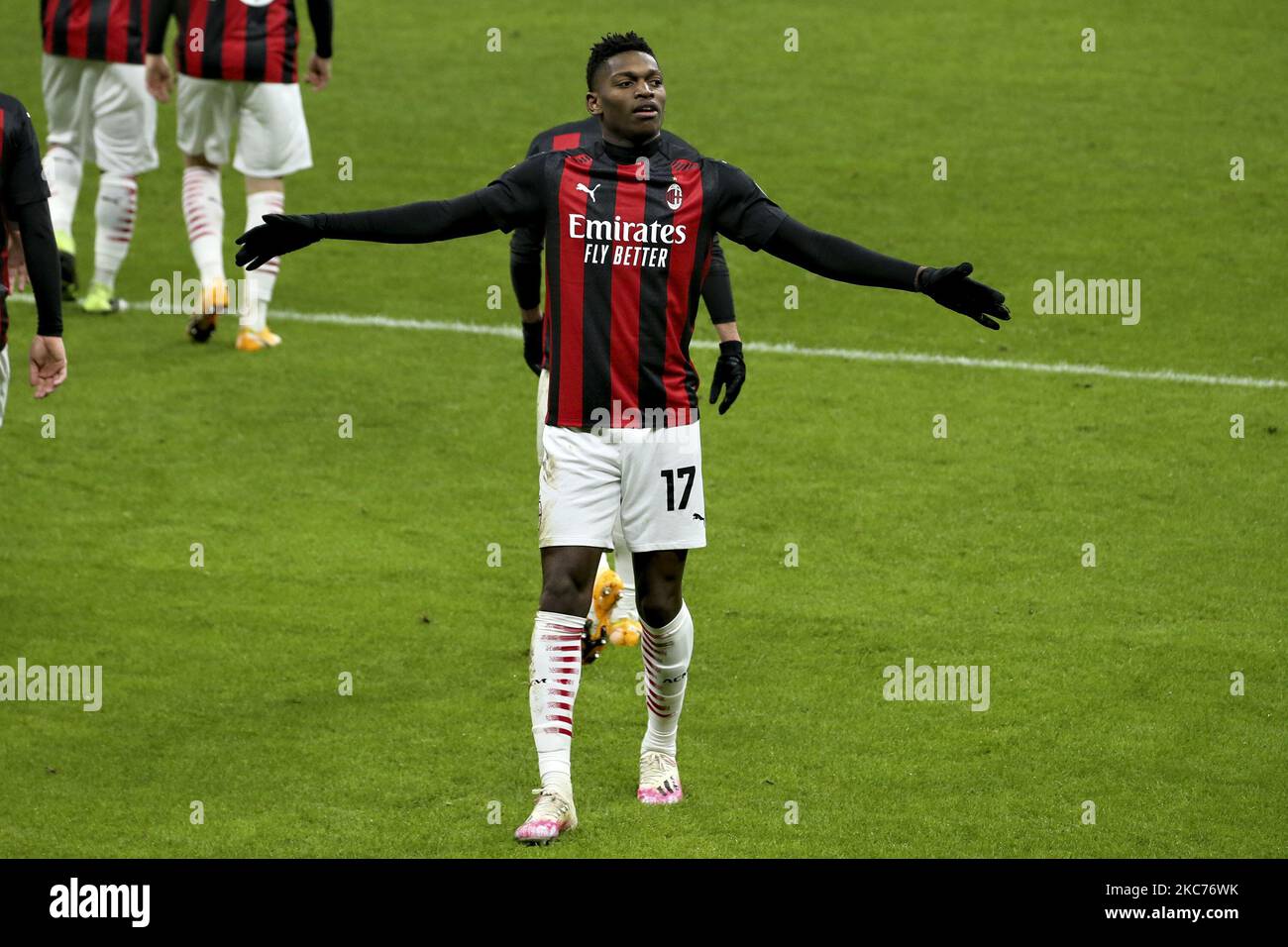 Rafael Leao of AC Milan celebrates after scoring the his team's first ...