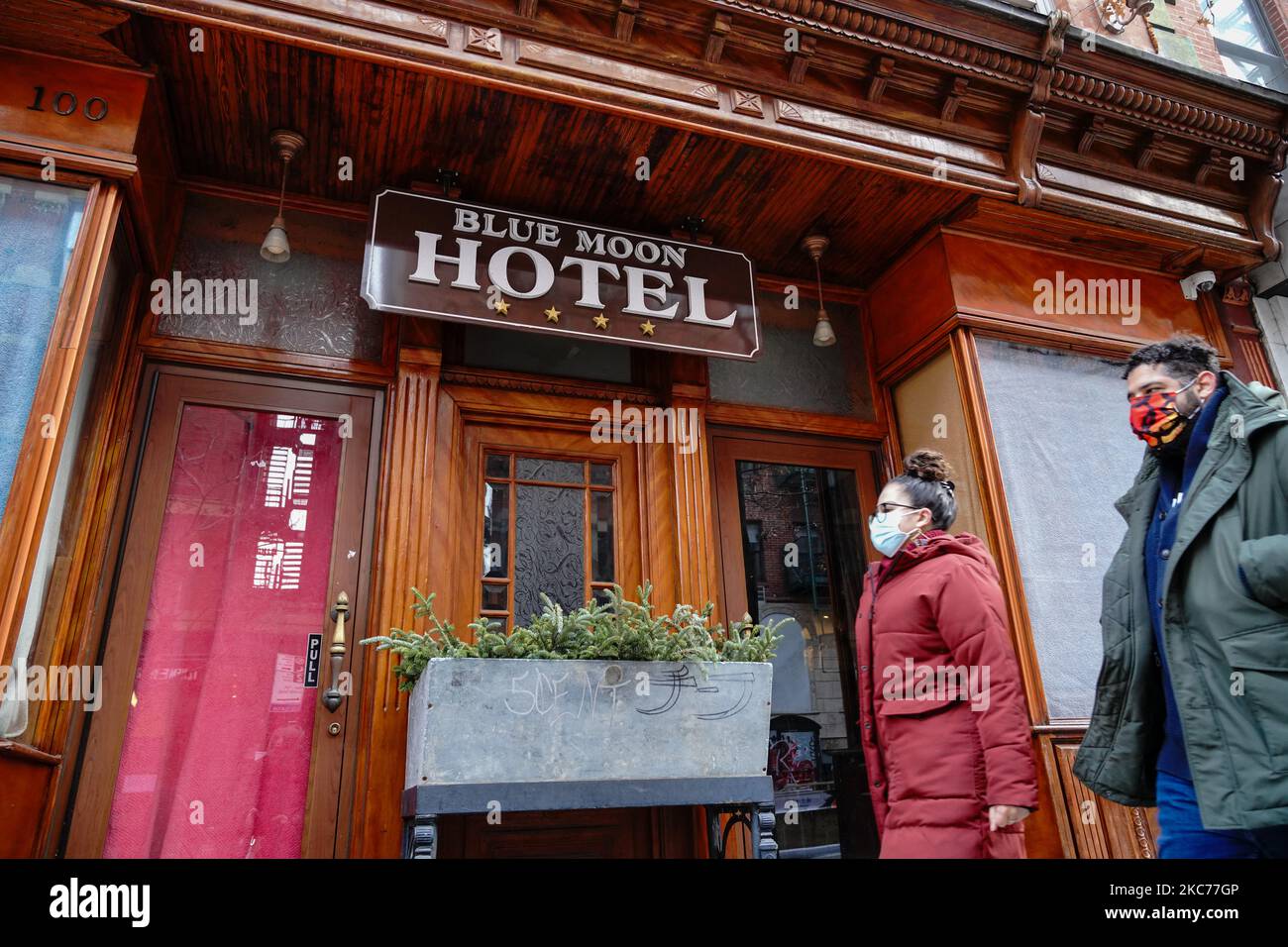 A view of the Blue Moon Hotel in Lower East Side, Manhattan, New York
