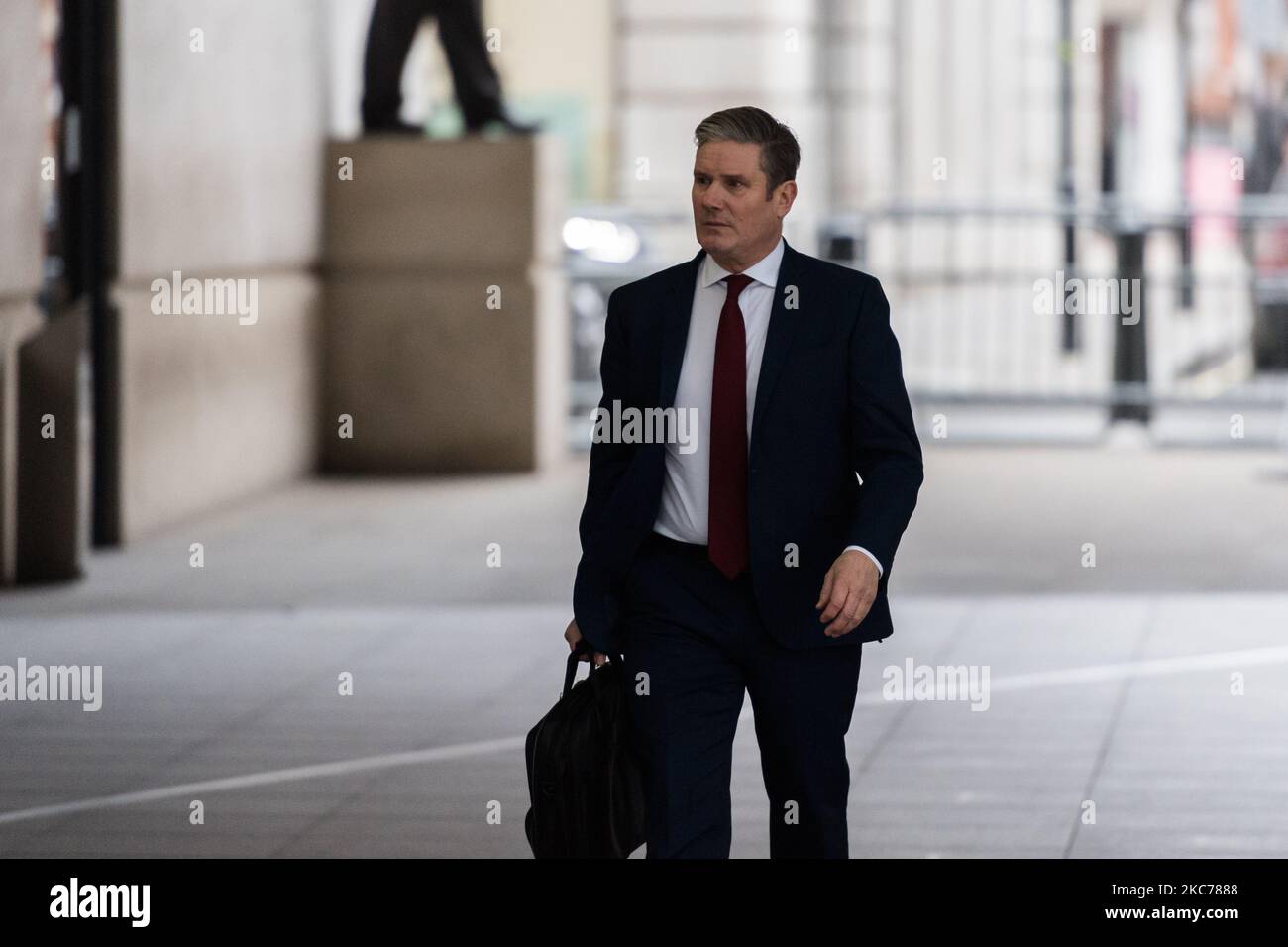Labour Party Leader Sir Keir Starmer arrives at the BBC Broadcasting House in central London to appear on The Andrew Marr Show, on 10 January 2021 in London, England. (Photo by WIktor Szymanowicz/NurPhoto) Stock Photo