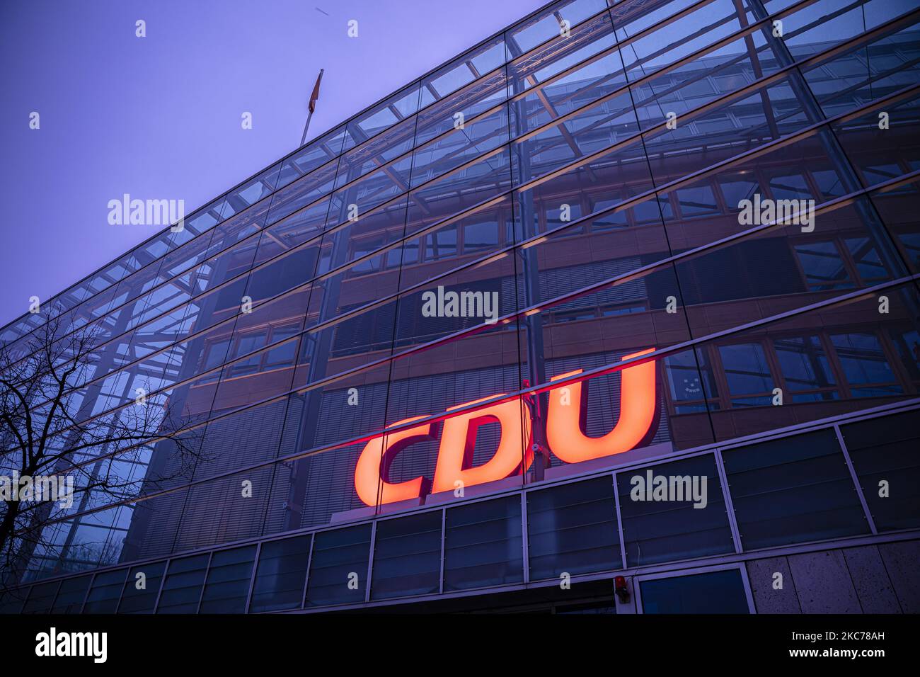 The CDU (Christian Democratic Union) Party Headquarters in Berlin ''Konrad-Adenauer-Haus'' with no traffic on the streets, in Berlin, Germany, on January 10, 2021. On the 16th of January 2021, the CDU is going to decide on a digital political convention who is going to take the party presidency. (Photo by Achille Abboud/NurPhoto) Stock Photo