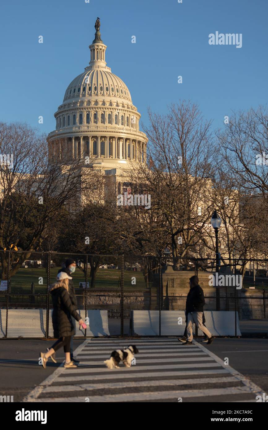 A fence and barricades set up around the US Capitol building in Washington, D.C. on January 10, 2021. (Photo by Aurora Samperio/NurPhoto) Stock Photo