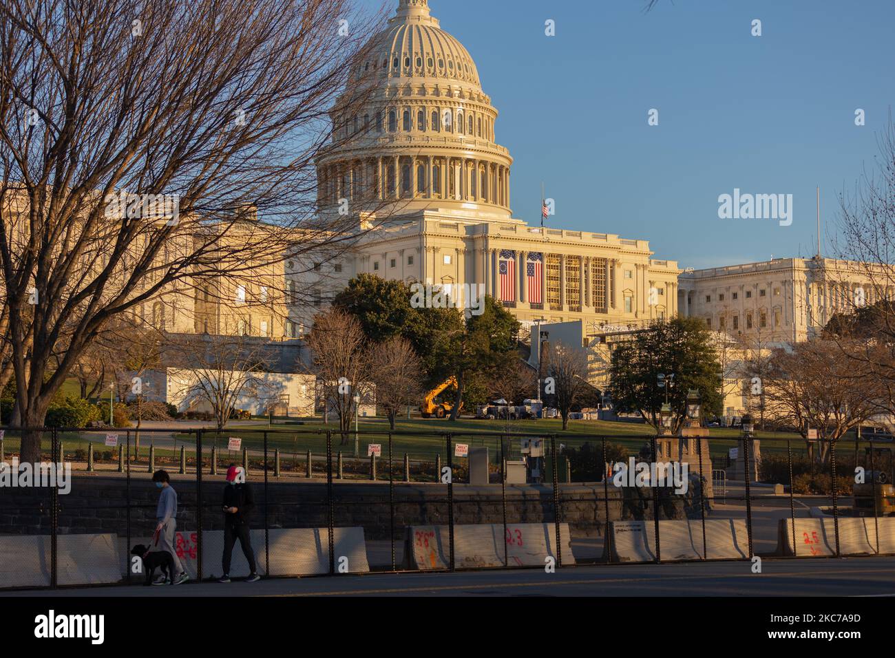 A fence and barricades set up around the US Capitol building in Washington, D.C. on January 10, 2021. (Photo by Aurora Samperio/NurPhoto) Stock Photo