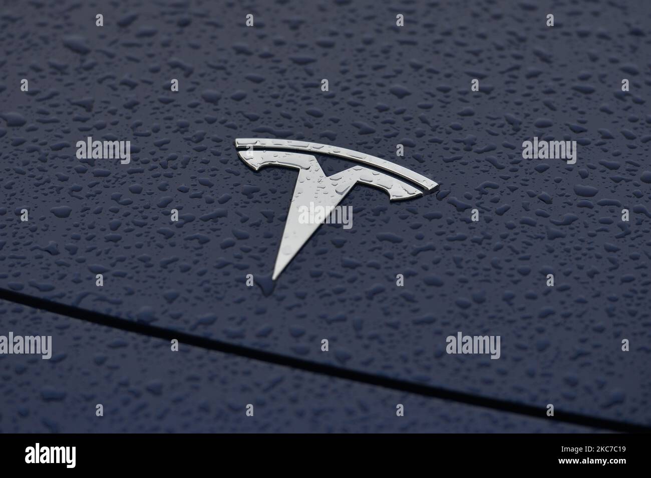 A Tesla logo seen on a parked car in Dublin city center. On Tuesday